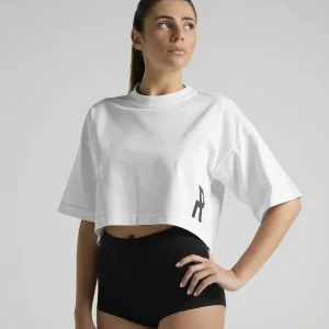 UNRULED white cropped t-shirt for women with clean and versatile styling.