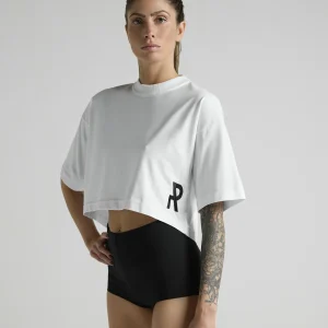 UNRULED white crop top combining comfort and contemporary style.